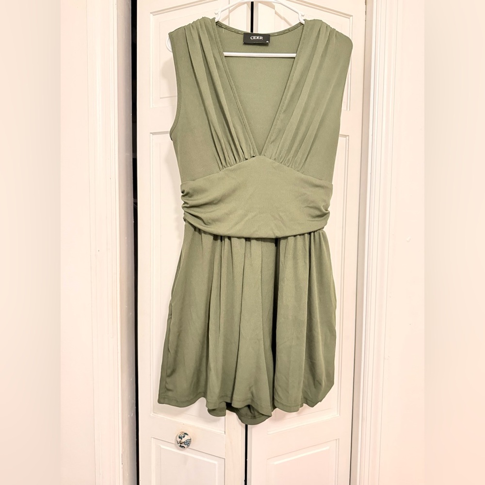 Cider Olive Ribbed Romper